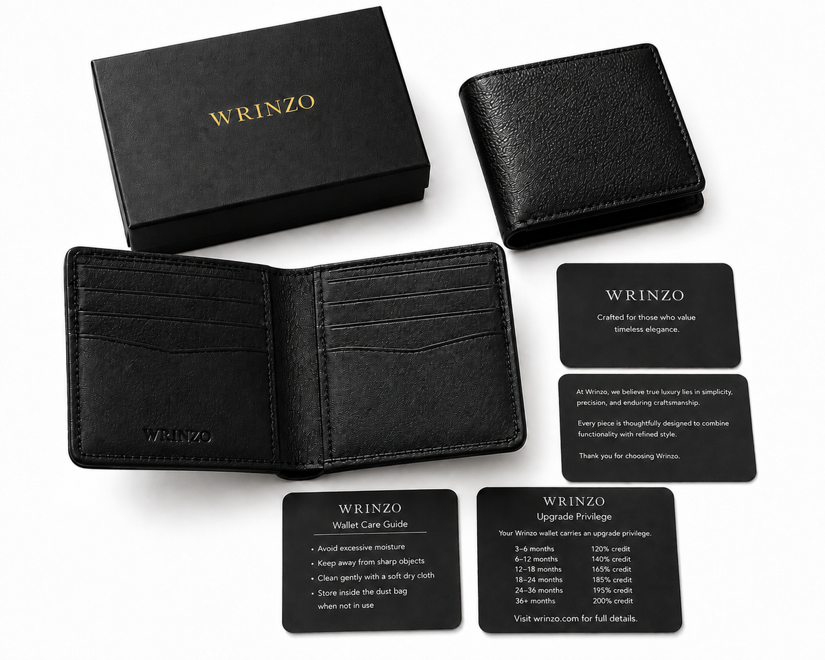 Full Grain Leather RFID Wallet for Men with Upgrade Privilege Hand-finished edges • Hidden pocket • Fits international banknotes • Up to 200% Upgrade Credit* Terms and conditions apply